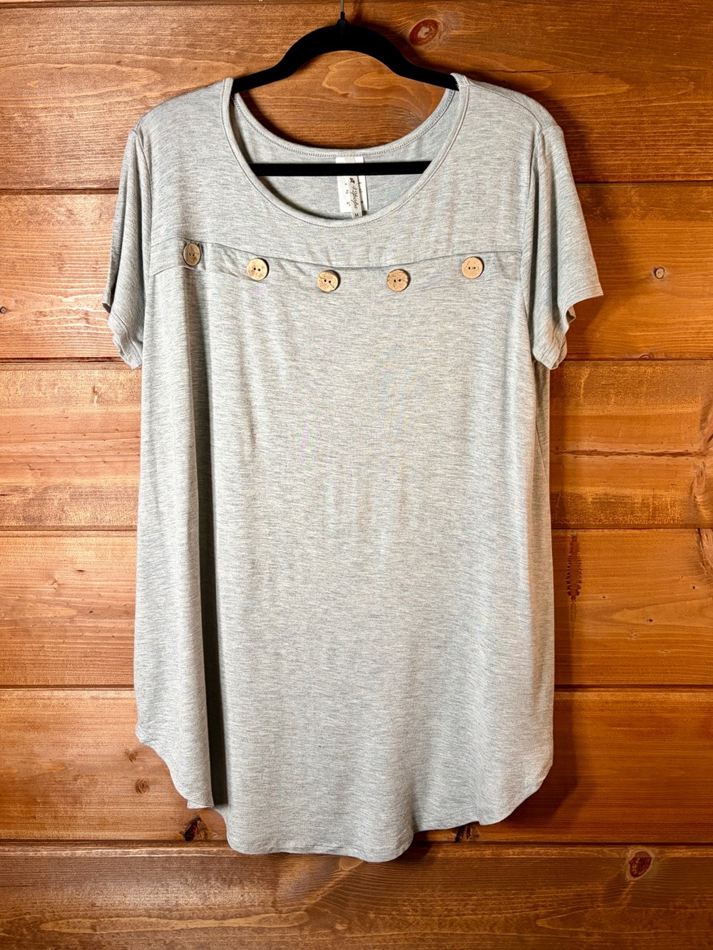 Casual Gray Short Sleeve Lightweight Tunic T-Shirt with Buttons Size Medium 💕🩶